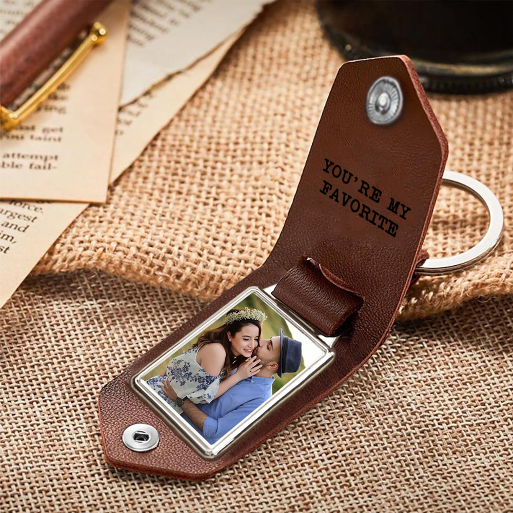 Personalised Couple Photo Keychain Custom 2 Names & Text & Date Leather Keyring Romantic Gifts - The Day I Met You, I Found My Missing Piece-Jessemade AU