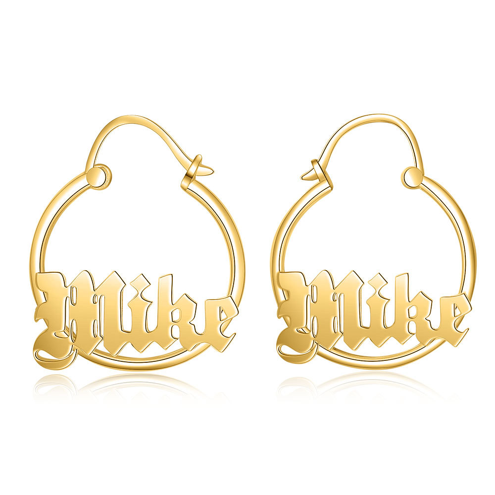Personalised Big Circle Earring Customised 1 Name Gifts for Her-Jessemade AU