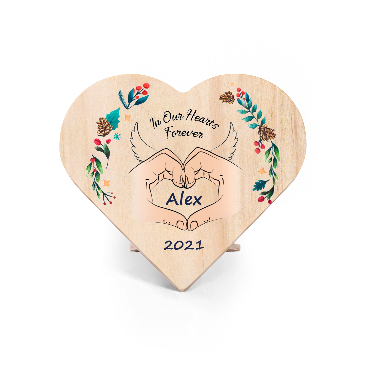 In Our Hearts Forever Memorial Wooden Heart Keepsake Desktop Ornament-Jessemade AU