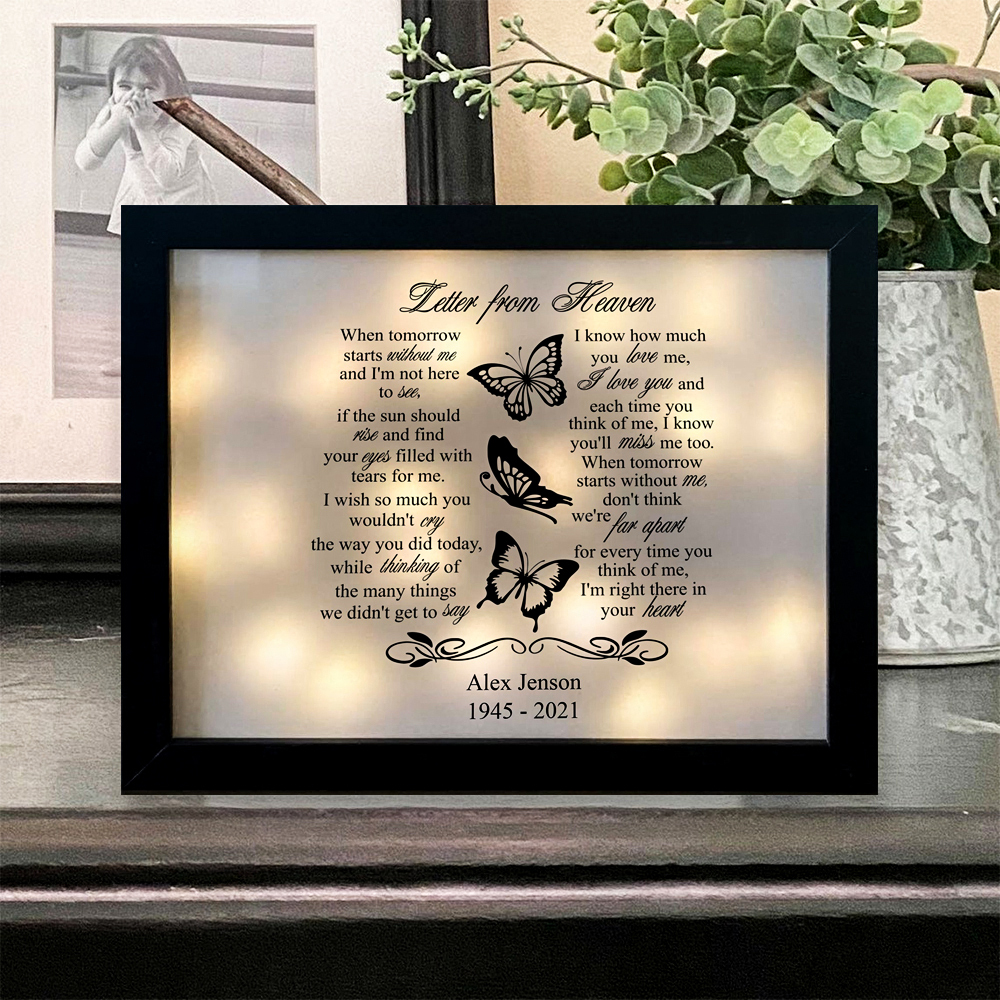 Personalised Butterfly Frame Letter from Heaven Lighted Shadow Box Memorial Gifts-Jessemade AU