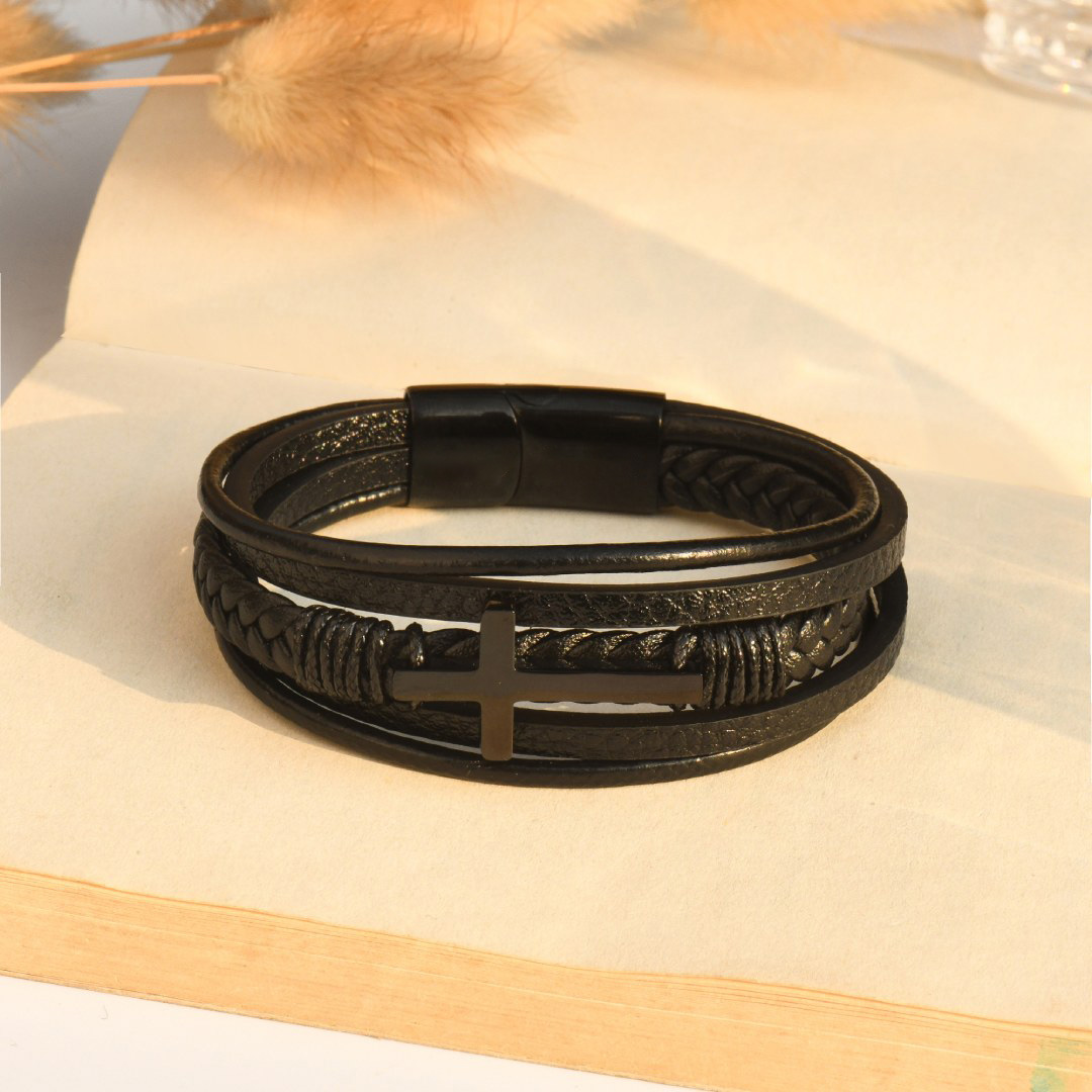 For Son-Cross Braided Leather Bracelet "I'll Always Be With You"-Jessemade AU