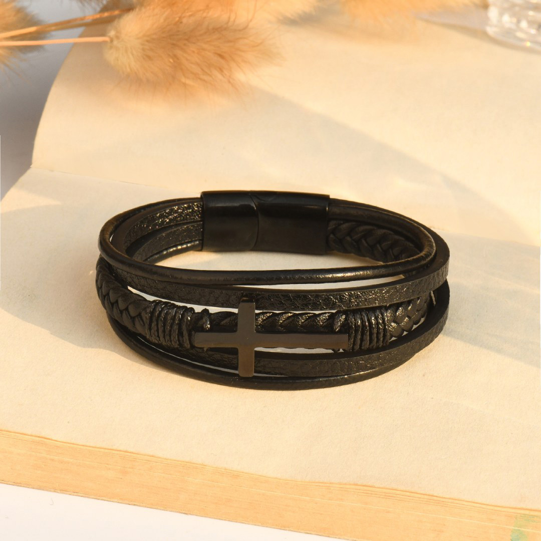 For Son-Cross Braided Leather Bracelet "I'll Always Be With You"-Jessemade AU