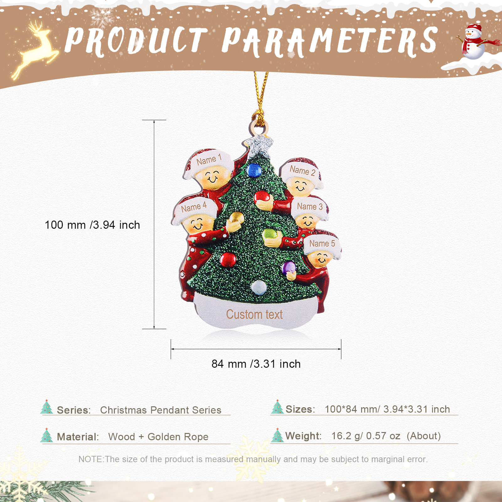 5 Names - Personalised Wooden Christmas Ornaments Custom Text & Name Xmas Pendant Gifts for Family-Jessemade AU