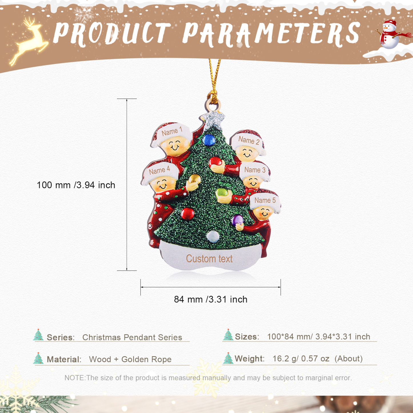 5 Names - Personalised Wooden Christmas Ornaments Custom Text & Name Xmas Pendant Gifts for Family-Jessemade AU