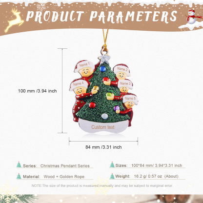 5 Names - Personalised Wooden Christmas Ornaments Custom Text & Name Xmas Pendant Gifts for Family-Jessemade AU