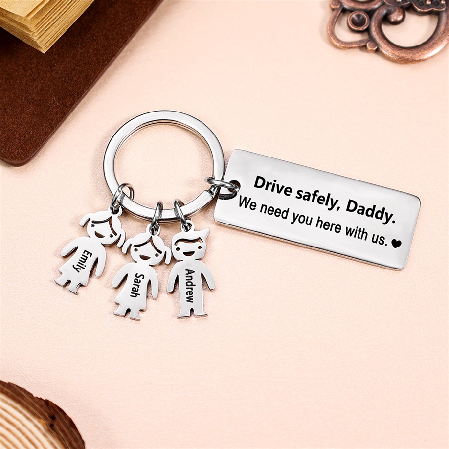 To My Dad Grandpa 3 Kid Charms Keychain "Drive Safely, Daddy"-Jessemade AU