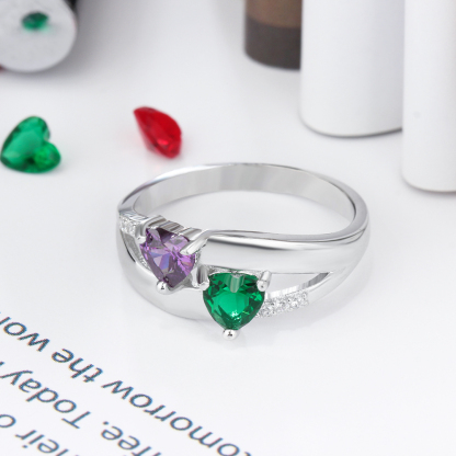 Personalised Ring With 2 Birthstones Engraved Names Ring Gift For Women-Jessemade AU