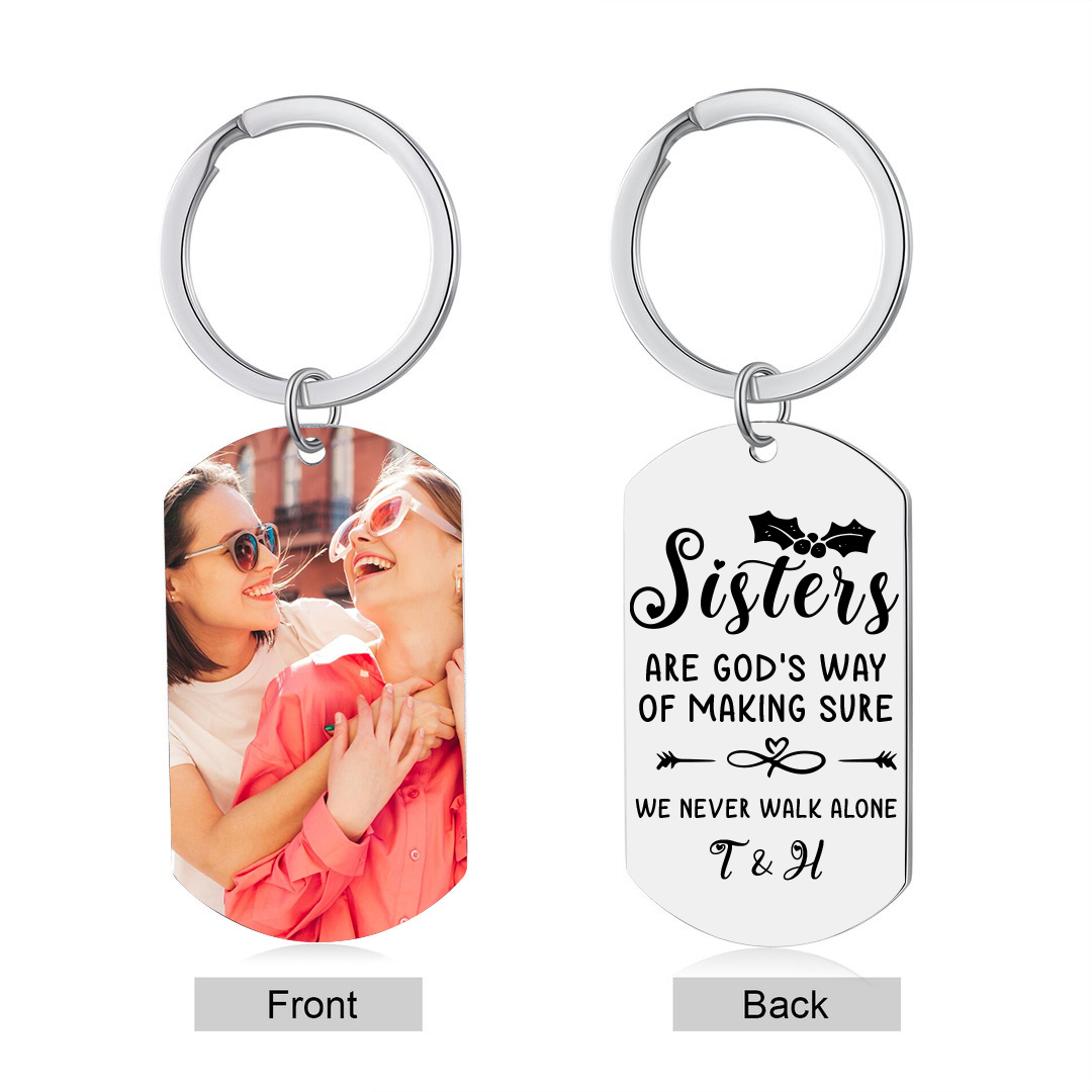Personalised Sisters Photo Keychain Custom 2 Letters Keyring “Sisters Are God's Way Of Making Sure We Never Walk Alone”  Birthday Gift For Besties-Jessemade AU