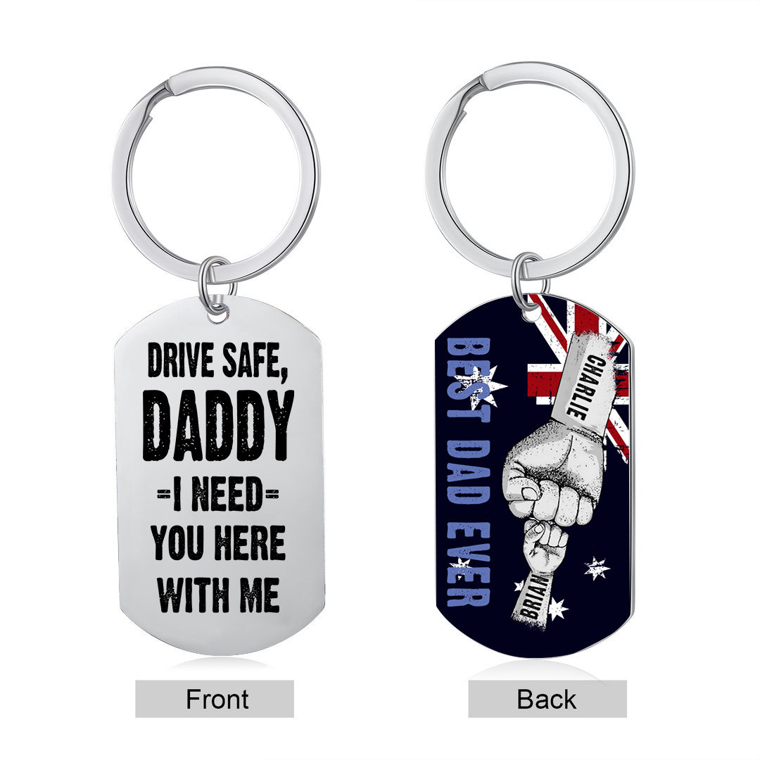 Personalised 2 Names Australian Flag Keychain Fist Bump Keychain Father's Day Gift - Drive Safe, Daddy, I Need You Here with Me-Jessemade AU
