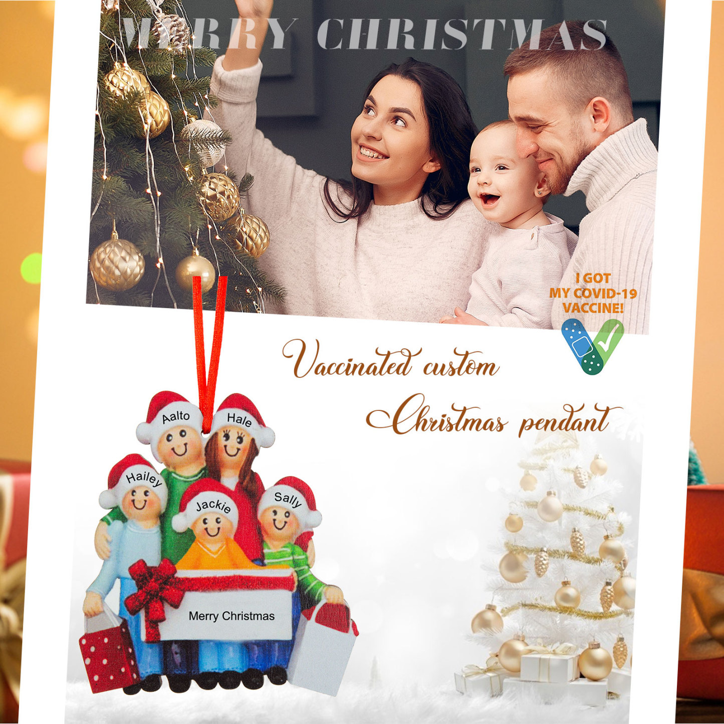 Personalised Family Of 5 Decorating Christmas Tree Ornament-Jessemade AU