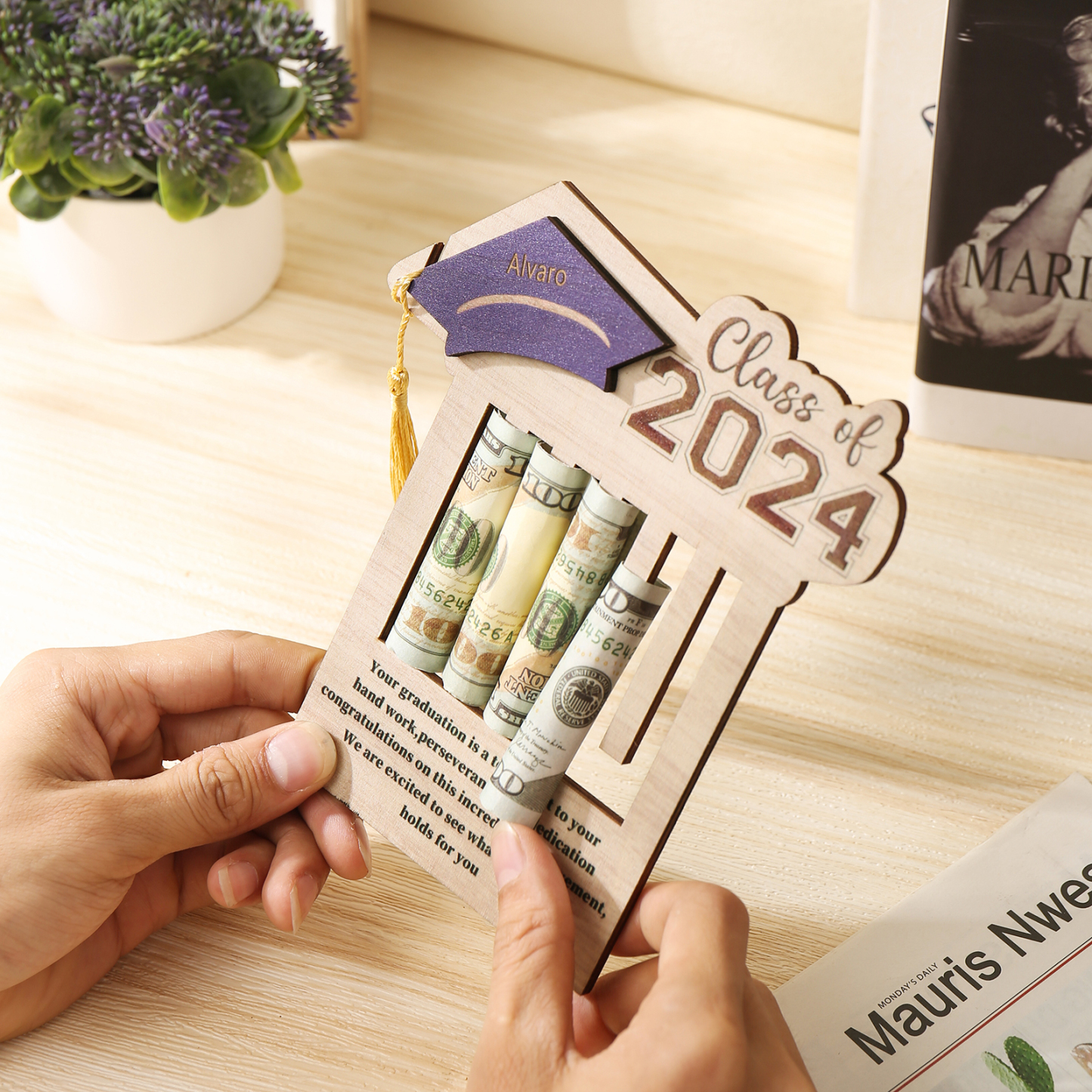 Class of 2024 Personalised Graduation Wooden Money Rack Custom Name Creative Graduation Gifts for Her/Him-Jessemade AU