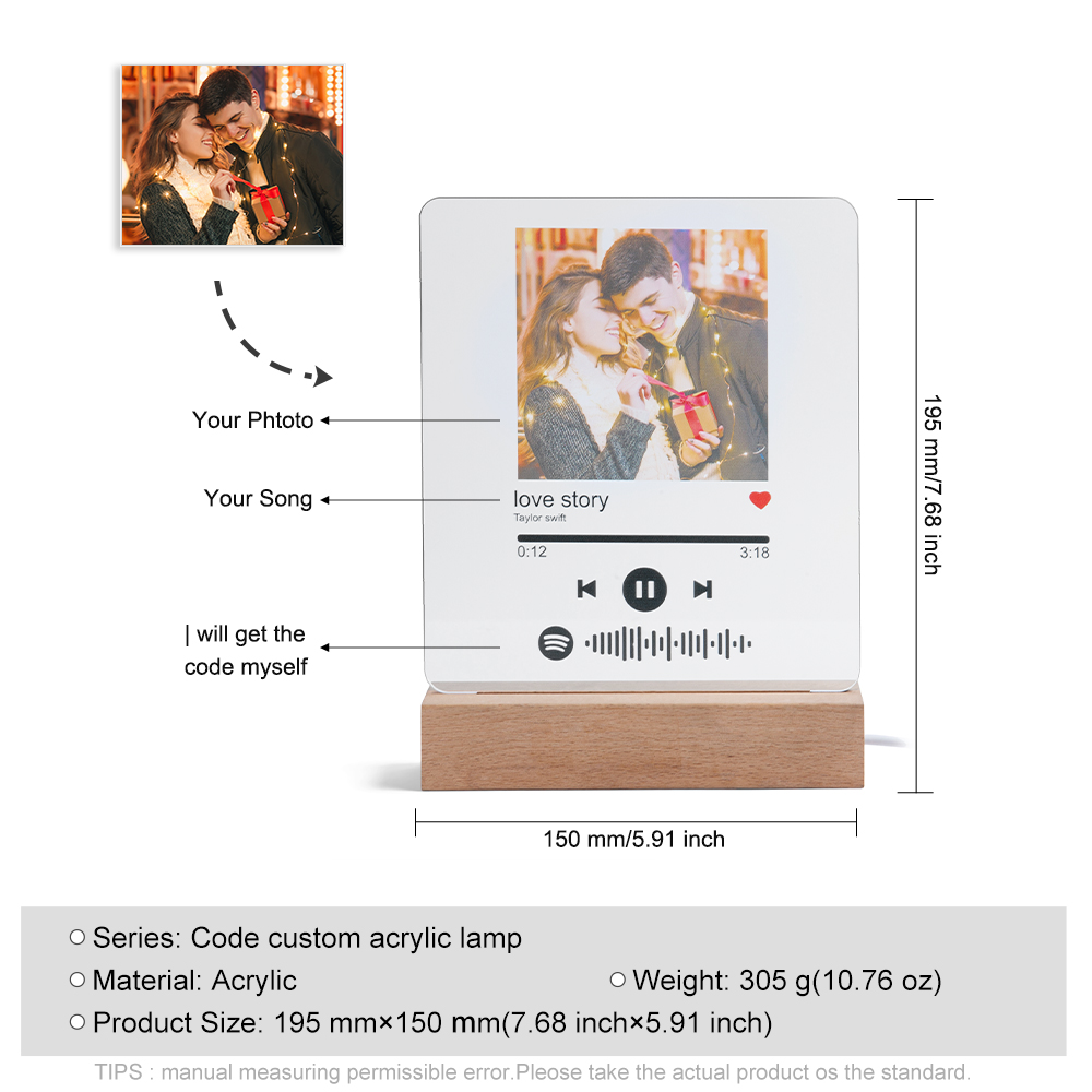 Personalised Spotify Code Photo LED Night Light-Can Play Music-Interesting-Jessemade AU