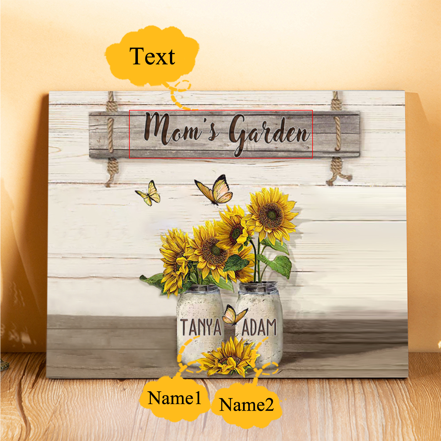 2 Names - Personalised Wooden Plaque Sunflowers Customised with Text Home Decoration Gift for Mother/Grandma-Jessemade AU