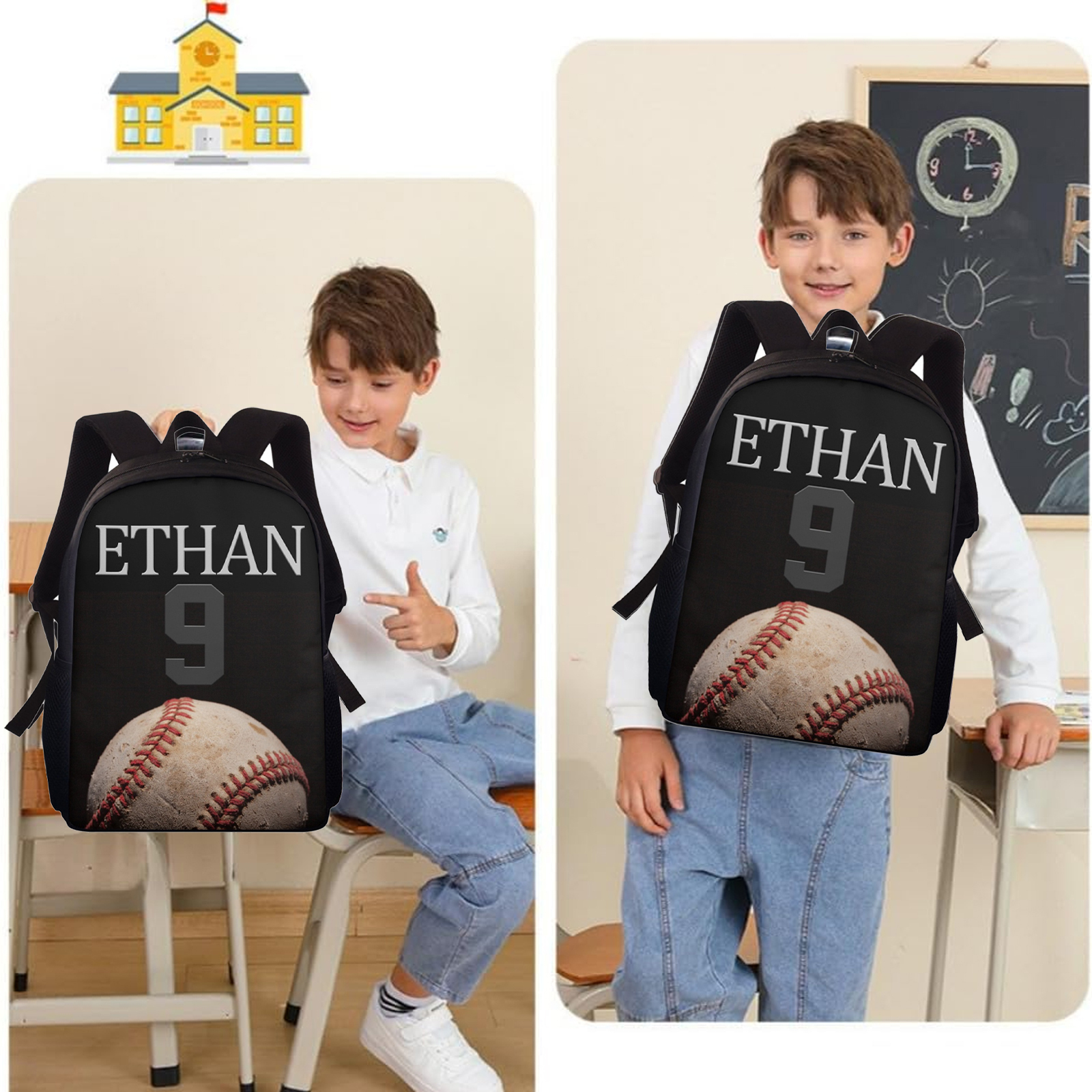 Custom Name and Number Backpack Personalised Baseball Schoolbag for Students-Jessemade AU