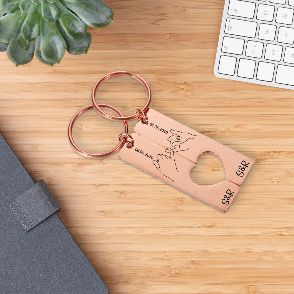 Personalised Couple Pinky Promise Keychain Set Customised Letters & Date Matching Keyring Valentine's Day Gifts For Couples-Jessemade AU