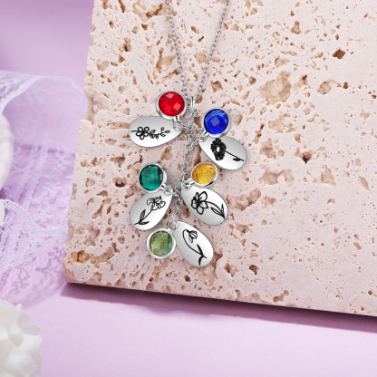 Personalised BirthFlowers Necklace With 5 Birthstones Best Gift For Women-Jessemade AU