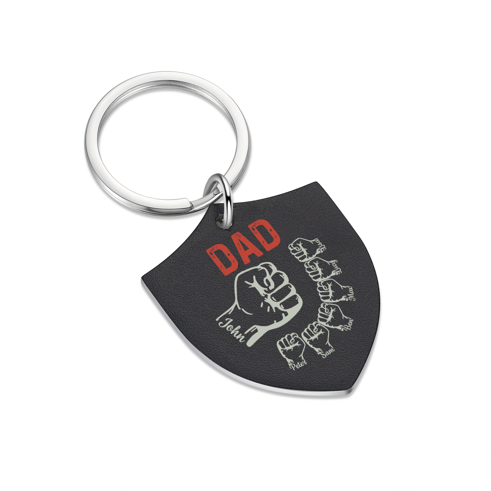 Personalised 7 Names & 1 Text Fist Bump Keychain Engraved Kids Names Keychain Gifts for Dad/Grandpa-Jessemade AU