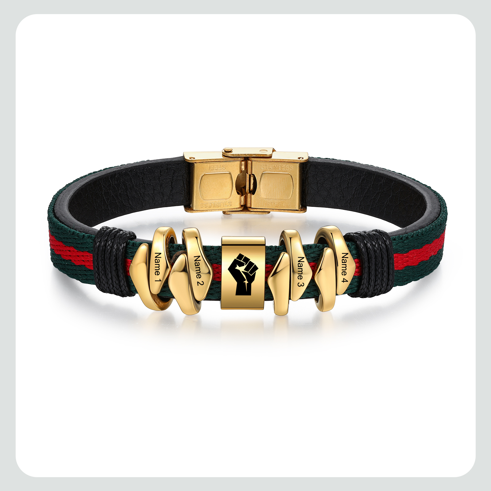 Personalised Leather Bracelet Custom 4 Names Mens Bracelet Silver and Gold-Jessemade AU