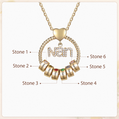 6 Names - Personalised Nan Necklace Custom Names 6 Birthstones Circle Pendant Necklace Christmas Gift for Grandma Nana-Jessemade AU