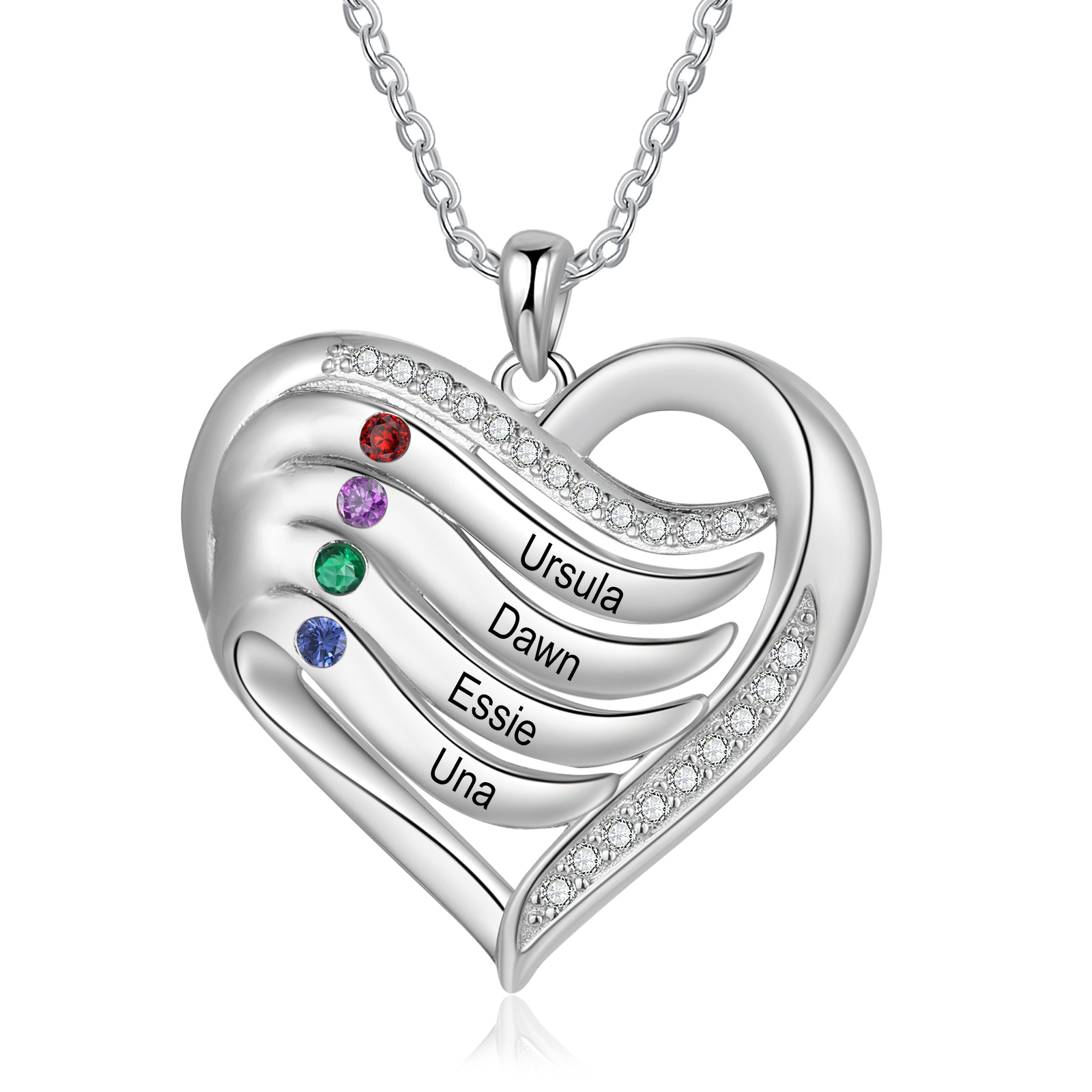 Personalised Intertwined Heart Pendant Necklace Custom 4 Birthstones & 4 Names Necklace Gifts for Her-Jessemade AU