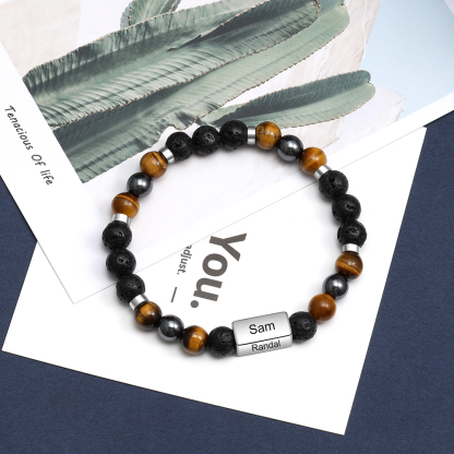 Personalised Round Beads Bracelet Custom Names Men's Bracelet Gifts For Him-Jessemade AU