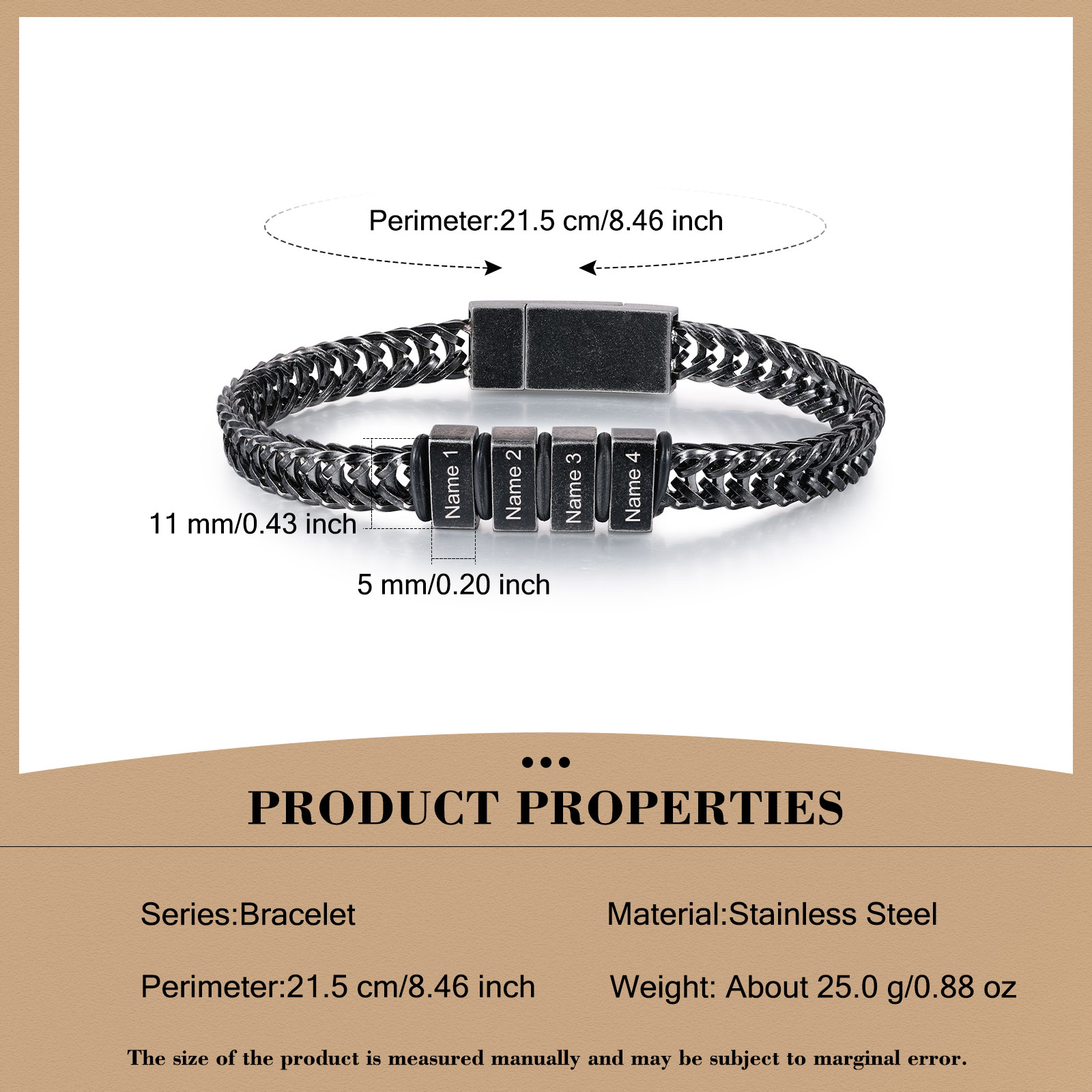 4 Names - Men's Vintage Bracelet Customised Name Stainless Steel Bracelet Personalised Gift for Him-Jessemade AU