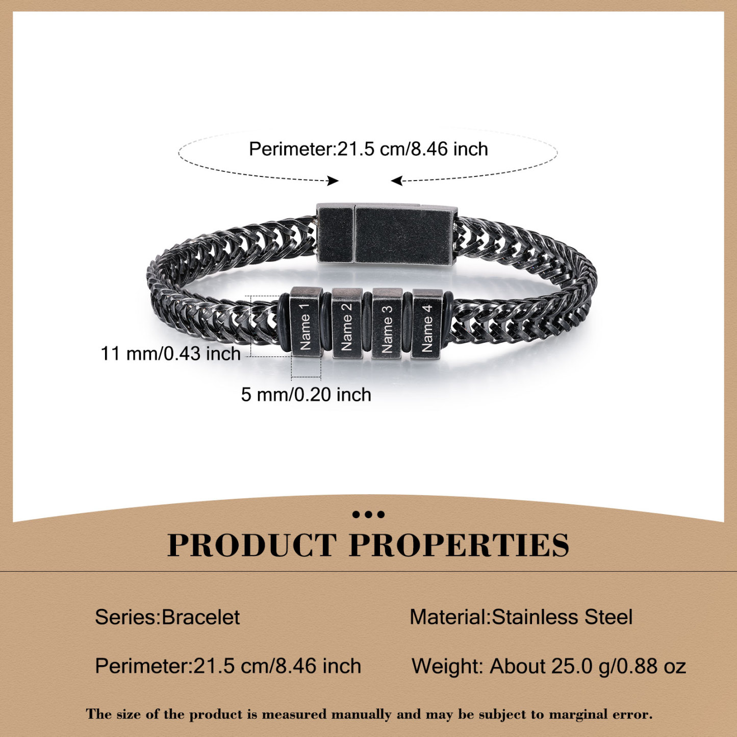 4 Names - Men's Vintage Bracelet Customised Name Stainless Steel Bracelet Personalised Gift for Him-Jessemade AU