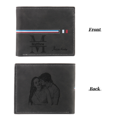 Personalised Photo & Name & Letter Billfold Wallet Monogram Leather Black Wallet Gift for Men-Jessemade AU