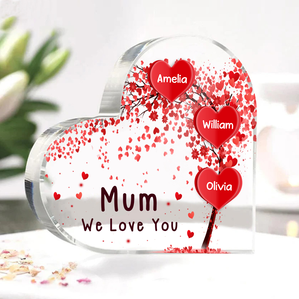 3 Names - Personalised Acrylic Heart Keepsake Custom Text Red Tree Ornaments Gifts for Grandma/Mother-Jessemade AU