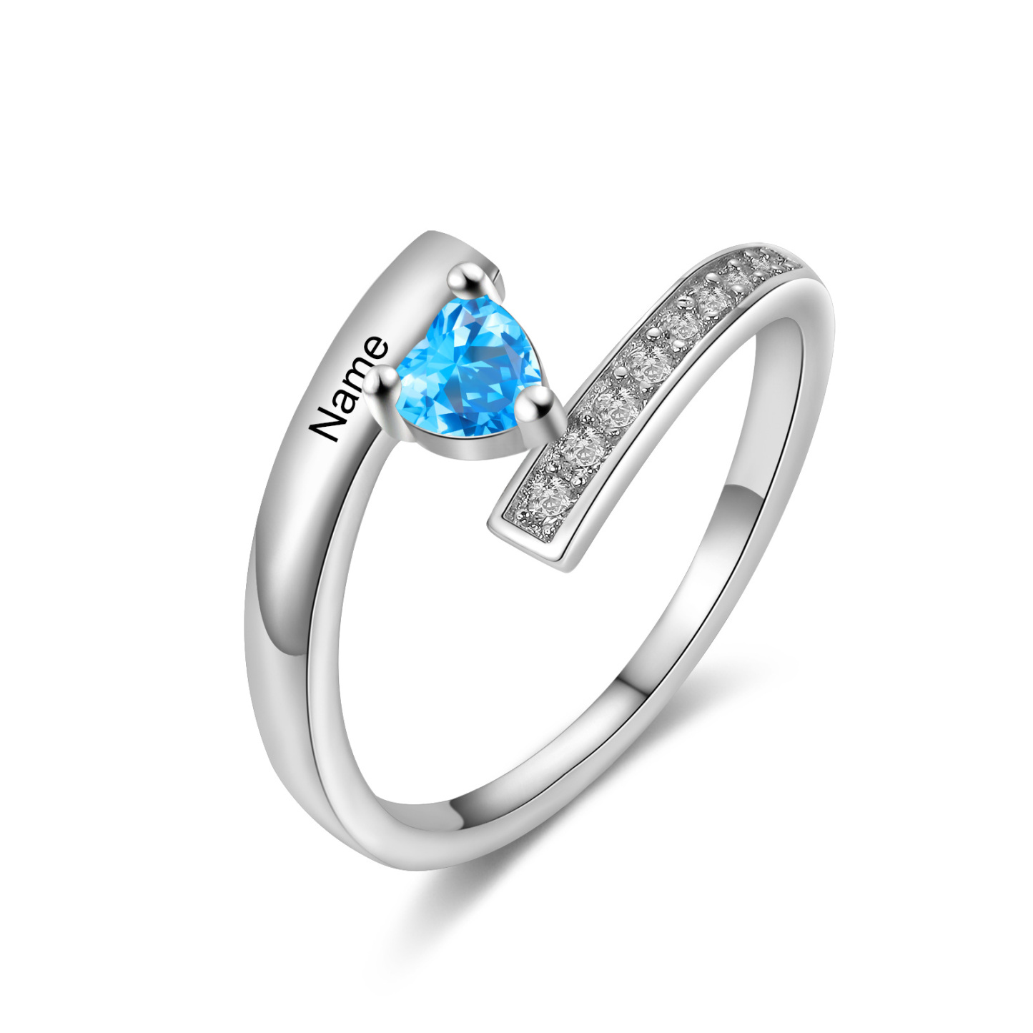 Personalised Heart Birthstone Ring Customised Name Ring Gift for Women Girls-Jessemade AU