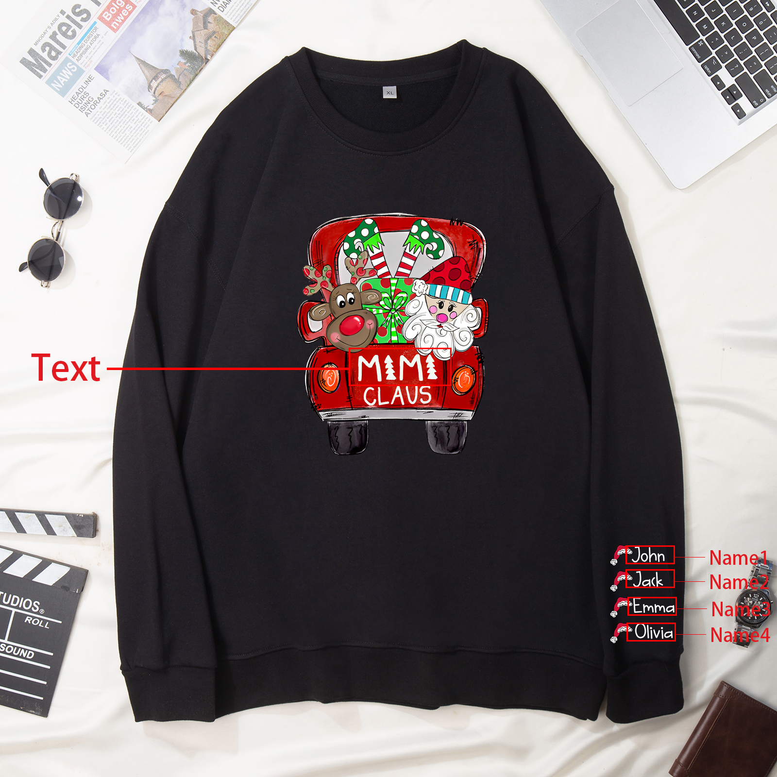 4 Names - Personalised Christmas Sweatshirt Custom Name & Text Sweatshirt Mimi Claus Sweatshirt Gift for Family -Jessemade AU
