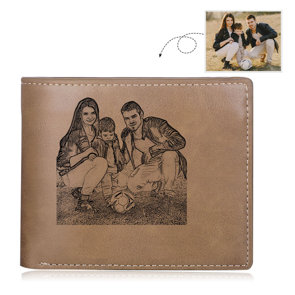 Personalised Leather Wallet Engraved Photo Short Purse Custom Folding Wallet Gifts For Him-Jessemade AU