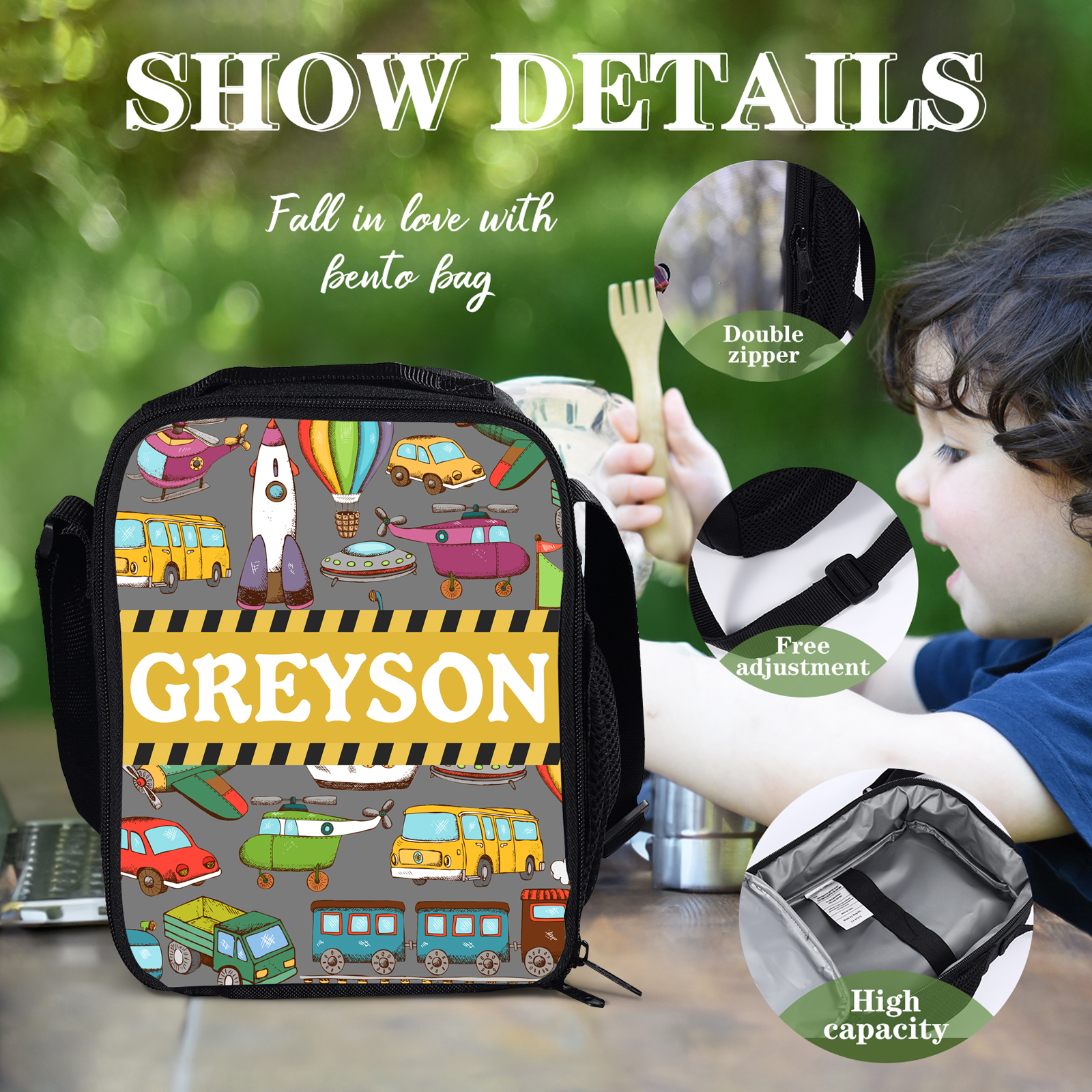 Custom Name Lunch Bag Personalised Cars Pattern Lunch Box Gifts for Kids-Jessemade AU