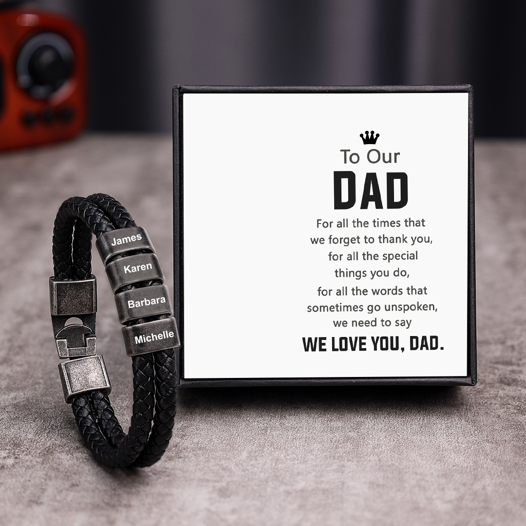 Personalised Men Leather Bracelet with 4 Names Beaded Wrap Bracelet Retro Style For Him-Jessemade AU