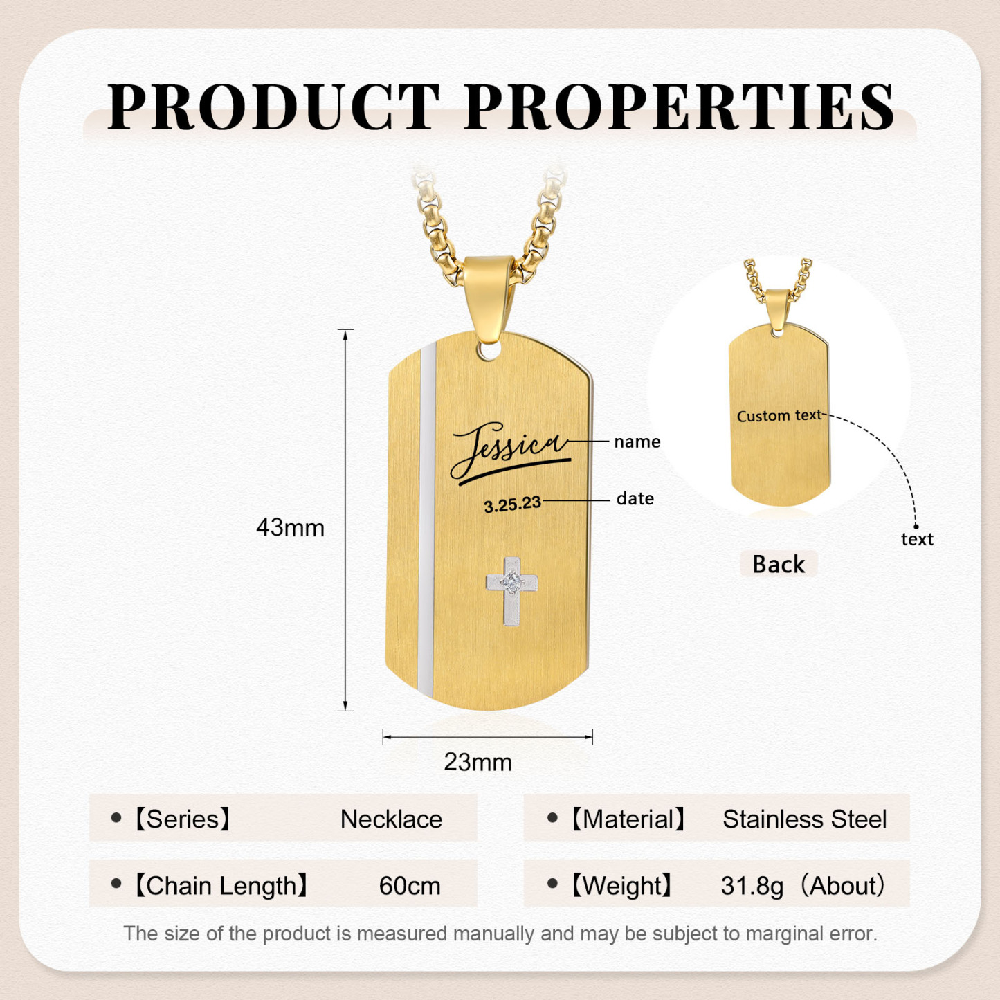 Personalised Men's Necklace Engraved Name & Date & Text Dog Tag Necklace Stainless Steel Gift for Him-Jessemade AU