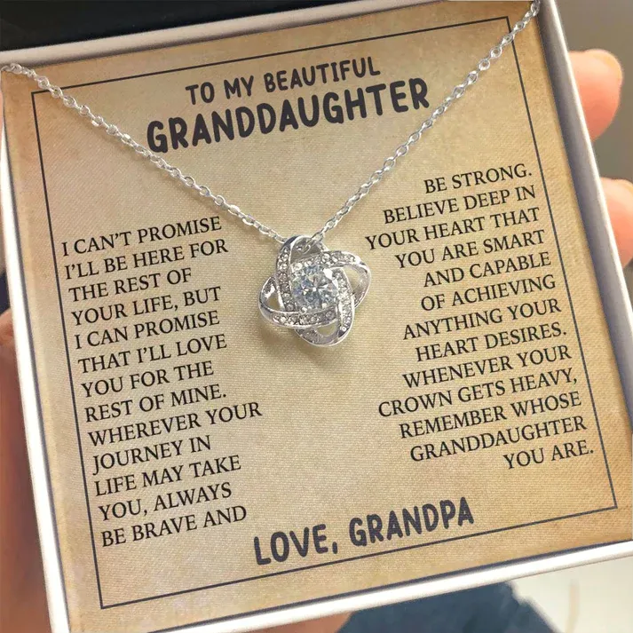 Grandpa to Granddaughter S925 Love Knot Necklace Believe Deep In Your Heart Gifts-Jessemade AU