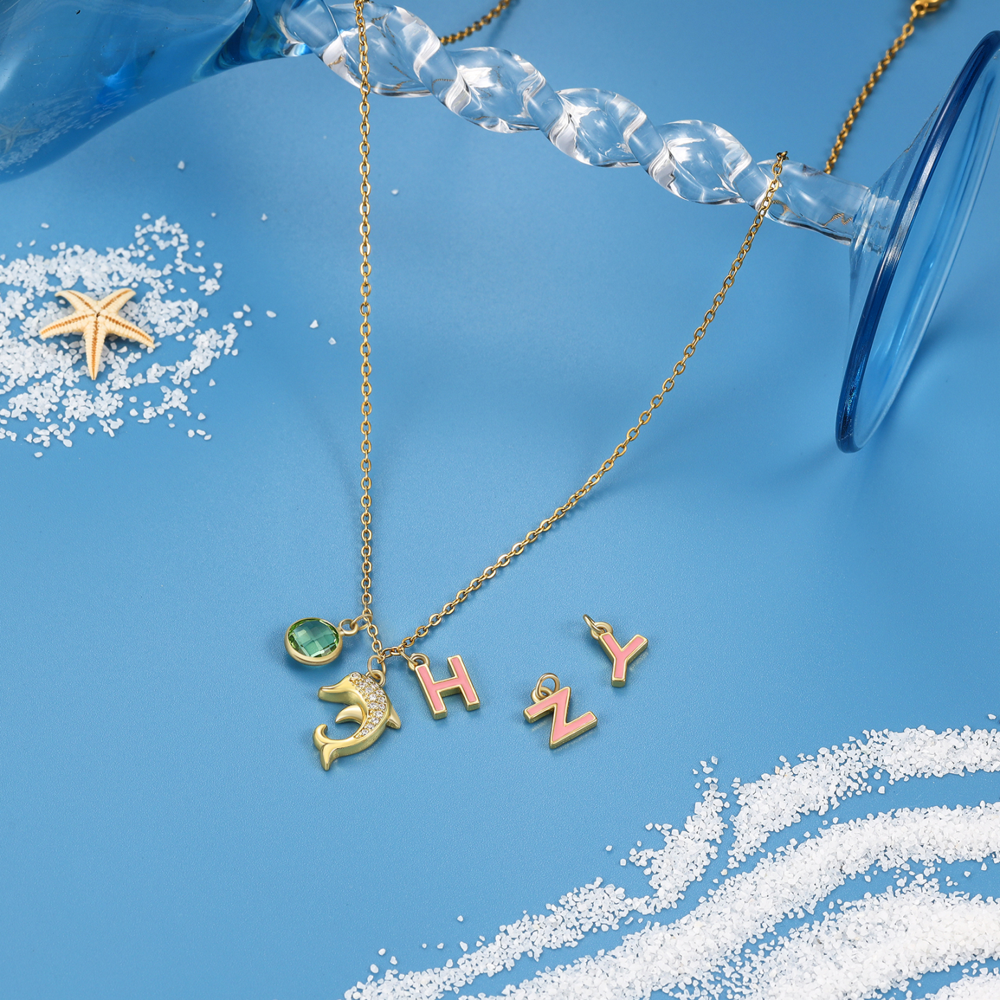 Back To School Personalised Dolphin Necklace Custom Birthstone and Initial Necklace-Jessemade AU