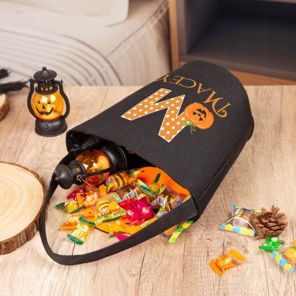 Personalised Halloween Tote Bags Custom 1 Name 1 Letter Bucket Bag Black Pumpkin Candy Bag-Jessemade AU
