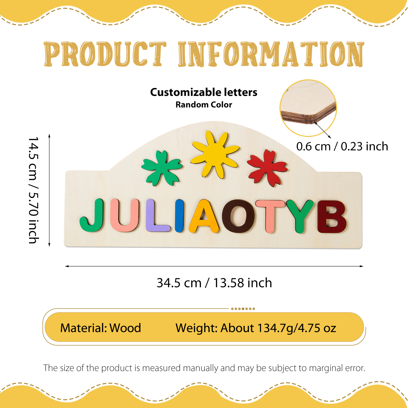 Personalised Kid's Wooden Name Alphabet Puzzle Toy for Toddlers Early Learning Child Toy-Jessemade AU