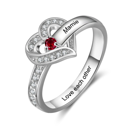 Personalised Heart Ring With 1 Birthstone Engraved Names Ring Gift For Women-Jessemade AU