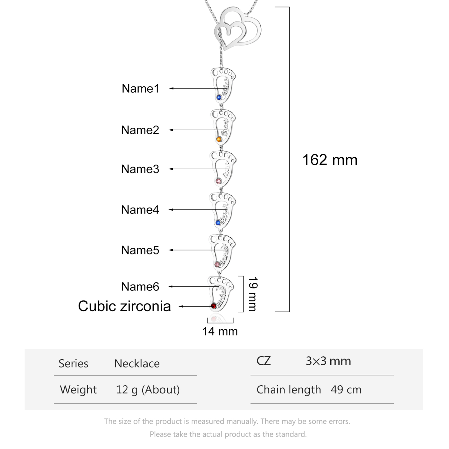 Personalised Baby Foot Necklace With Birthstones Custom 6 Names Necklace Gift For Mother-Jessemade AU