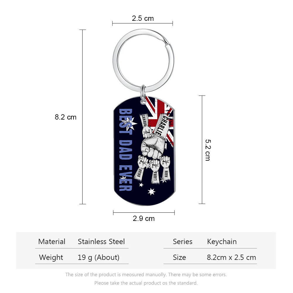 Personalised 5 Names Australian Flag Keychain Fist Bump Keychain Father's Day Gift - Best Dad Ever-Jessemade AU