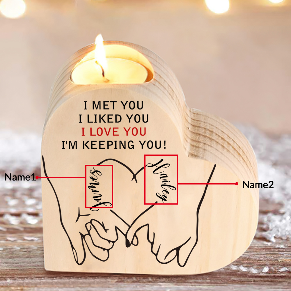 Personalised Couple Candle Holder Customised 2 Names Wooden Heart Candlesticks Valentine's Day Romantic Gifts For Husband/Wife-Jessemade AU