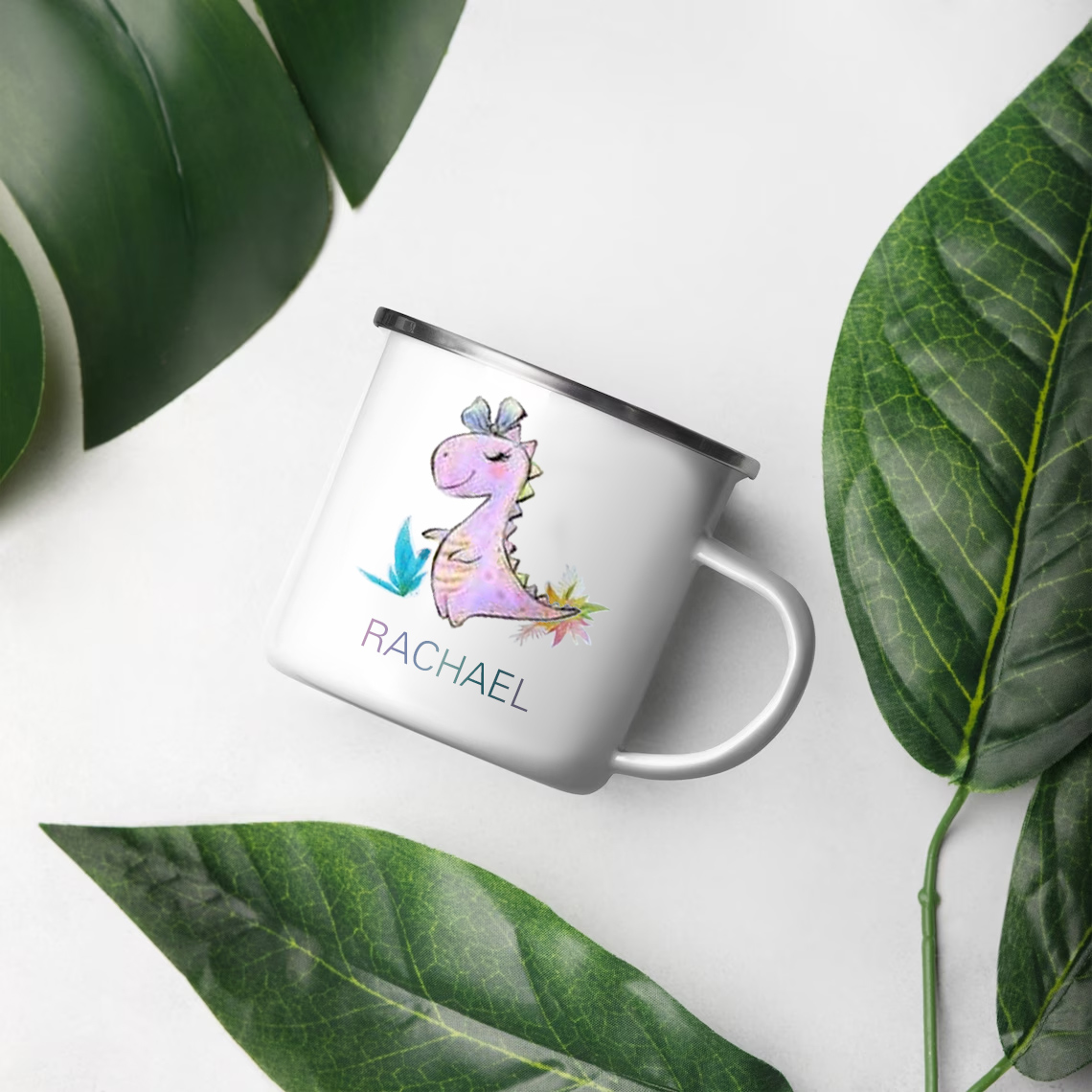 Personalised Enamel Mug Customised Name Dinosaur Cup Camping Mug Birthday Gift for Kids - Tyrannosaurus Rex-Jessemade AU