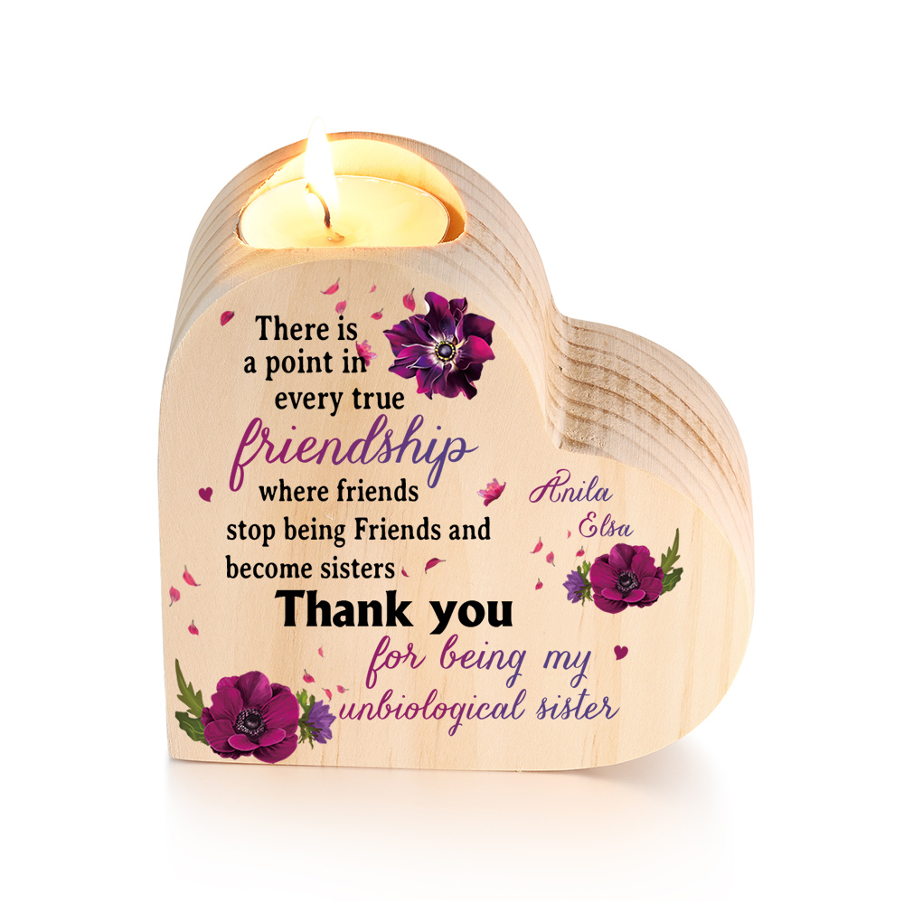 To My Sister Wooden Candle Holder Customised 2 Names Friendship Candlesticks - Thank You For Being My Unbiological Sister-Jessemade AU