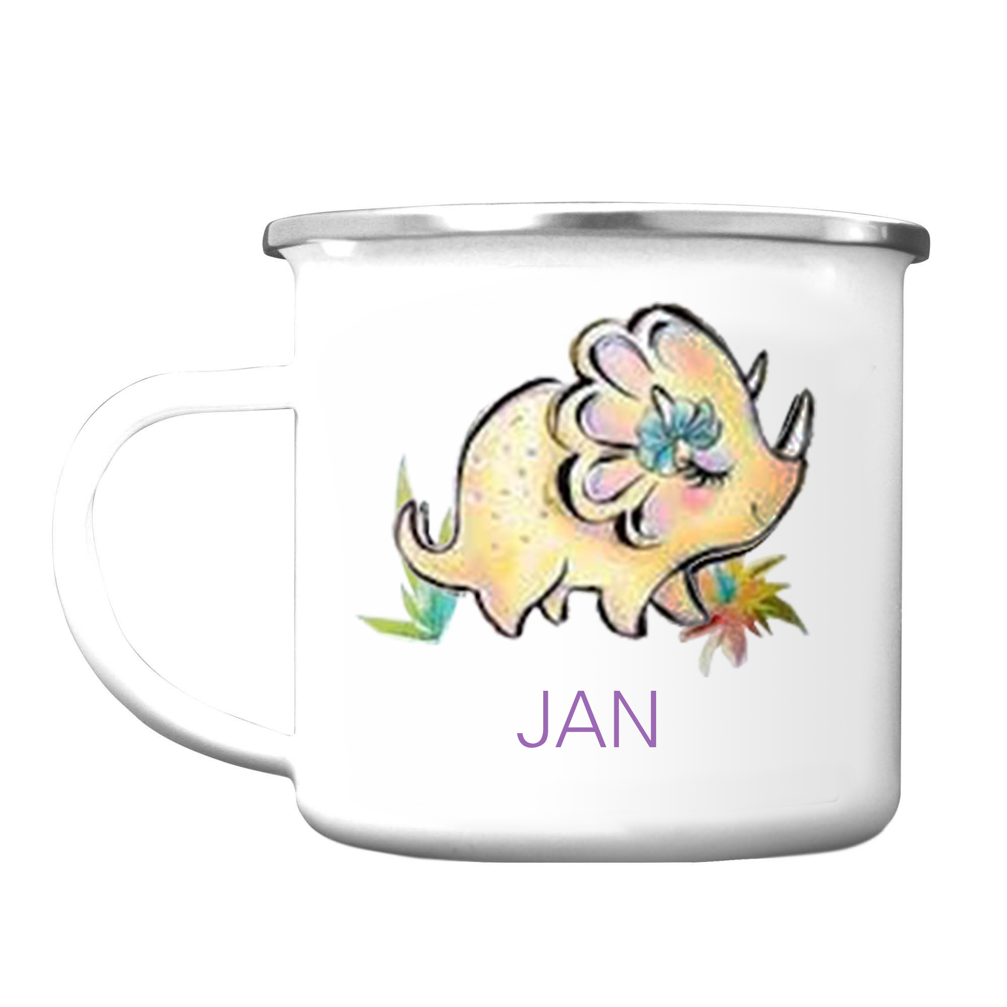 Personalised Enamel Mug Customised Name Dinosaur Cup Camping Mug Birthday Gift for Kids - Triceratops-Jessemade AU