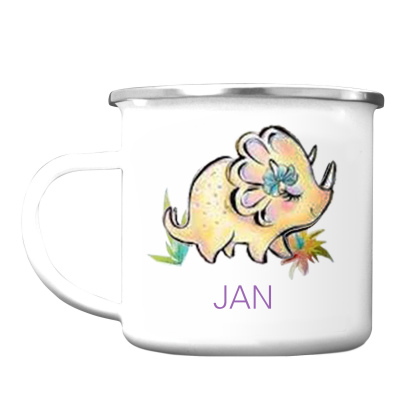 Personalised Enamel Mug Customised Name Dinosaur Cup Camping Mug Birthday Gift for Kids - Triceratops-Jessemade AU