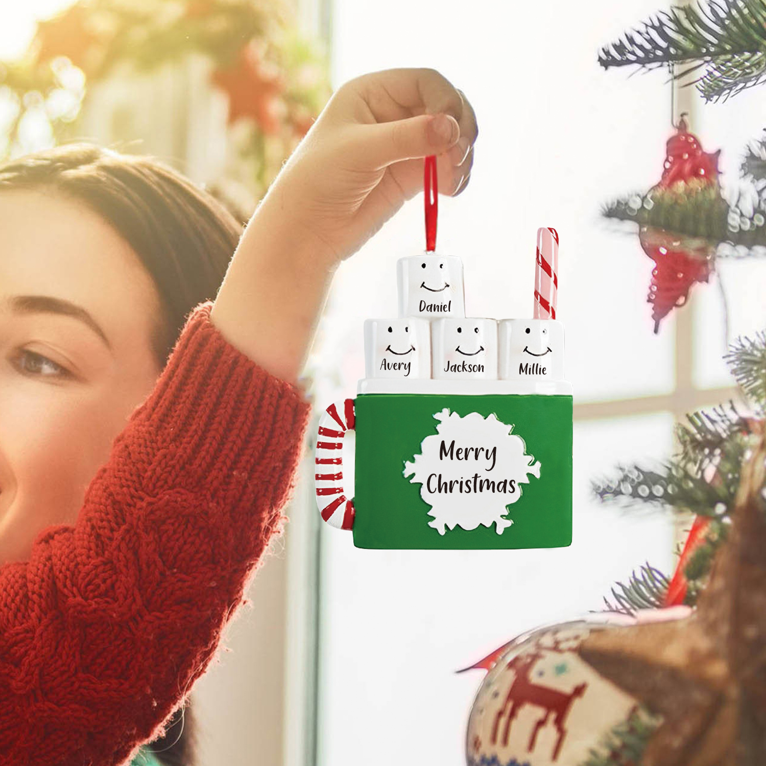 4 Names - Personalised Xmas Ornament Custom Name & Text Christmas Tree Wooden Decor Gift for Family Friends-Jessemade AU