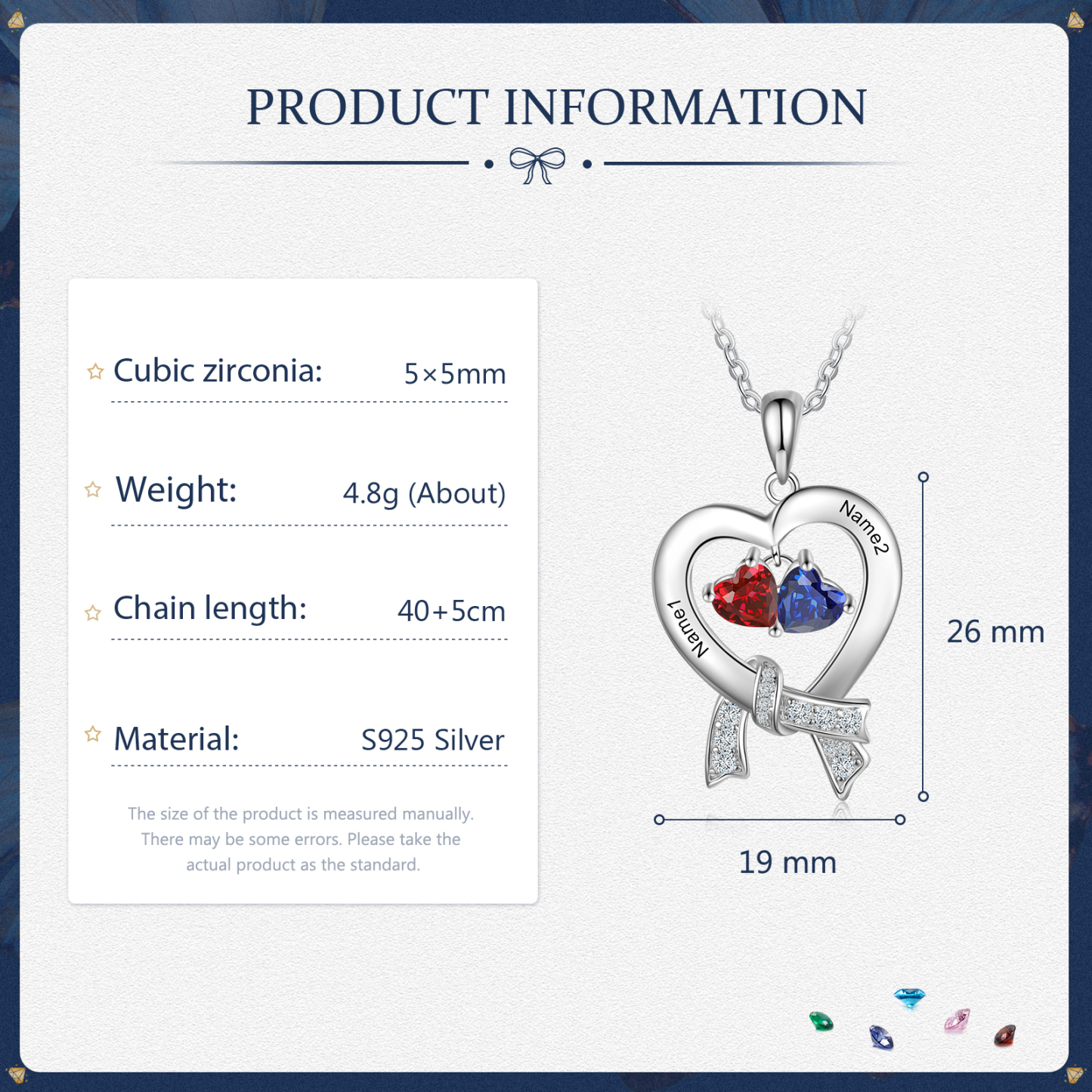 Personalised Heart Necklace With 2 Birthstones Custom Names Best Gift For Women-Jessemade AU