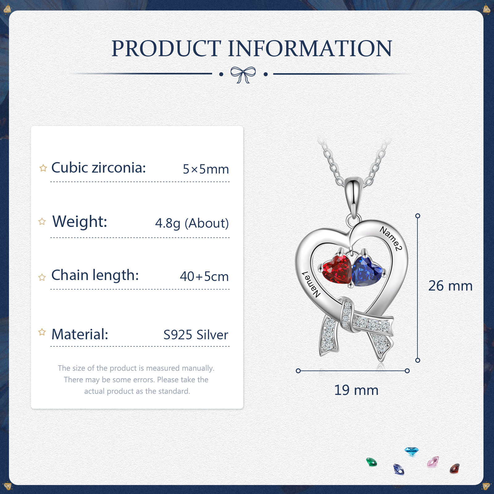 Personalised Heart Necklace With 2 Birthstones Custom Names Best Gift For Women-Jessemade AU